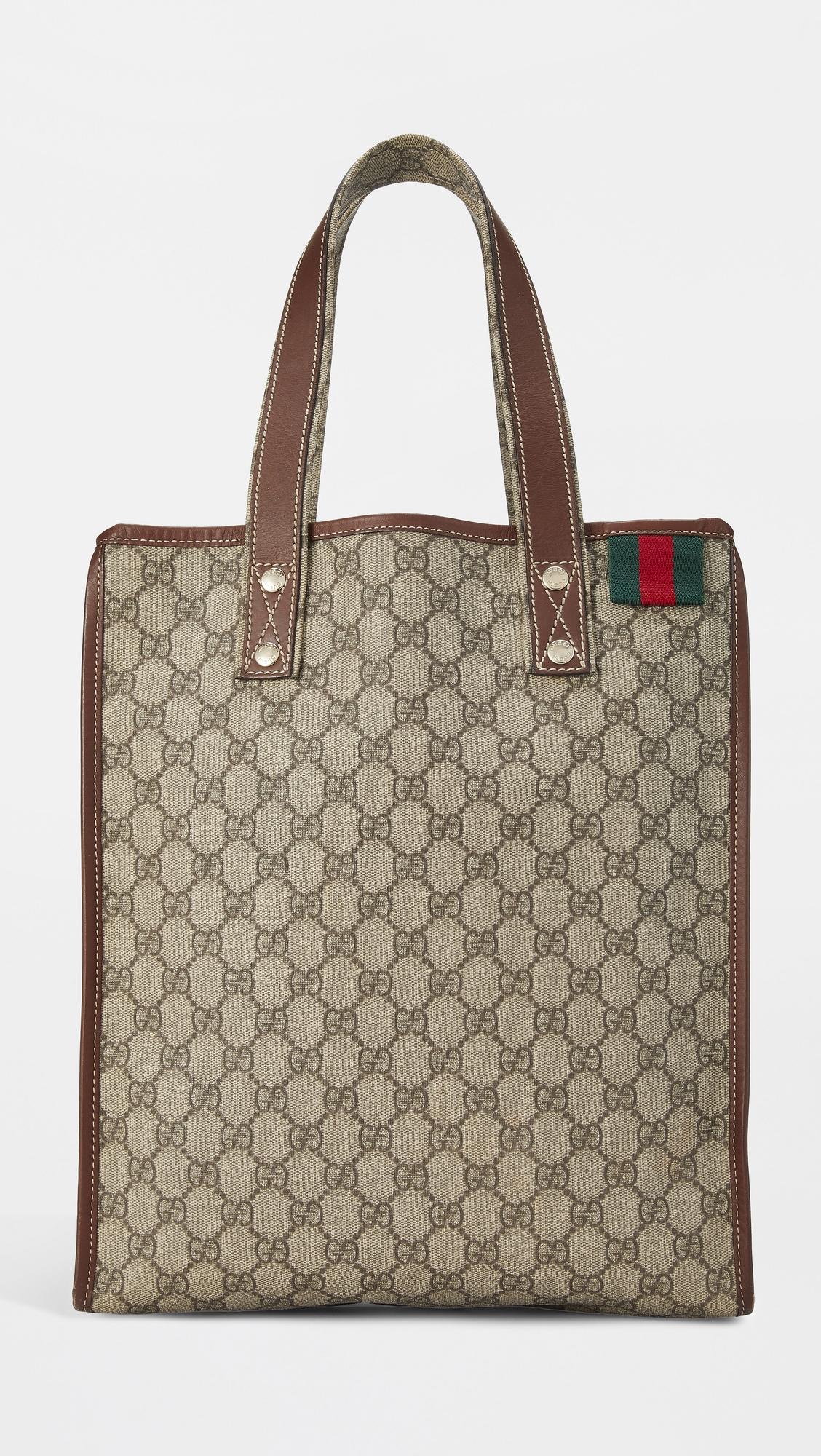 Gucci Brown Coated Canvas Tall Web Tote by WHAT GOES AROUND COMES AROUND
