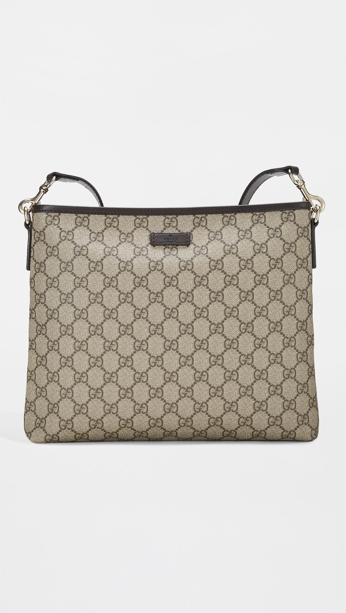 Gucci Brown Coated Canvas Zip Flat Messenger Bag by WHAT GOES AROUND COMES AROUND