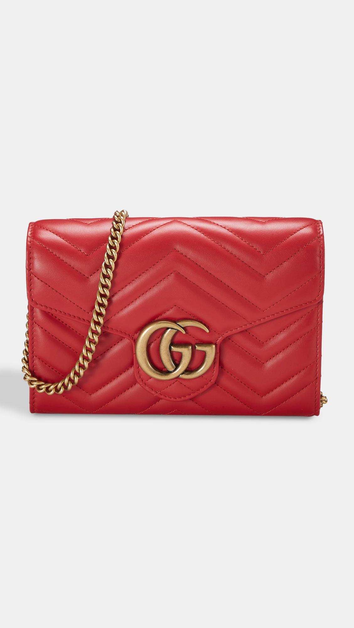 Gucci Red Leather GG Marmont Matelasse Shoulder Bag by WHAT GOES AROUND COMES AROUND