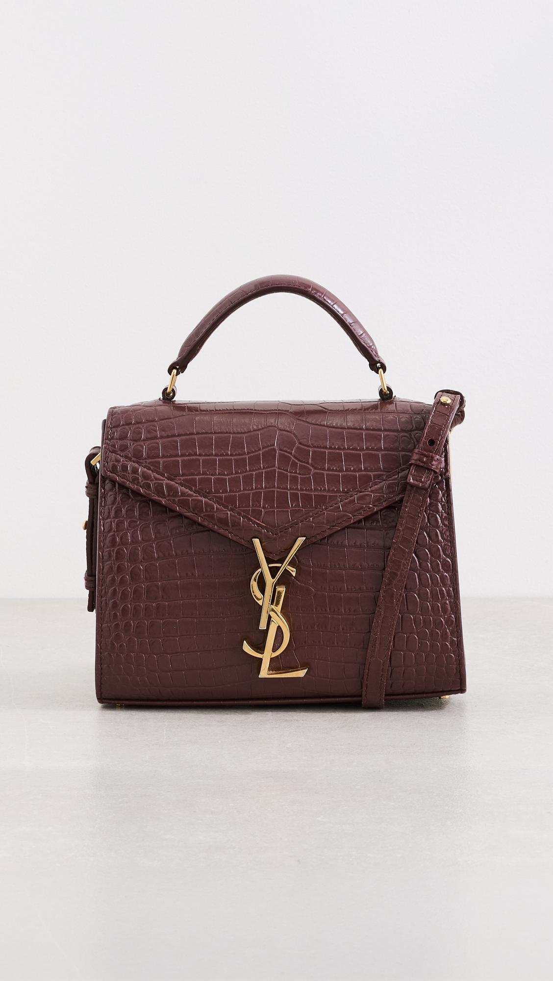 YSL Burgundy Embossed Cassandra Top Handle Mini Bag by WHAT GOES AROUND COMES AROUND