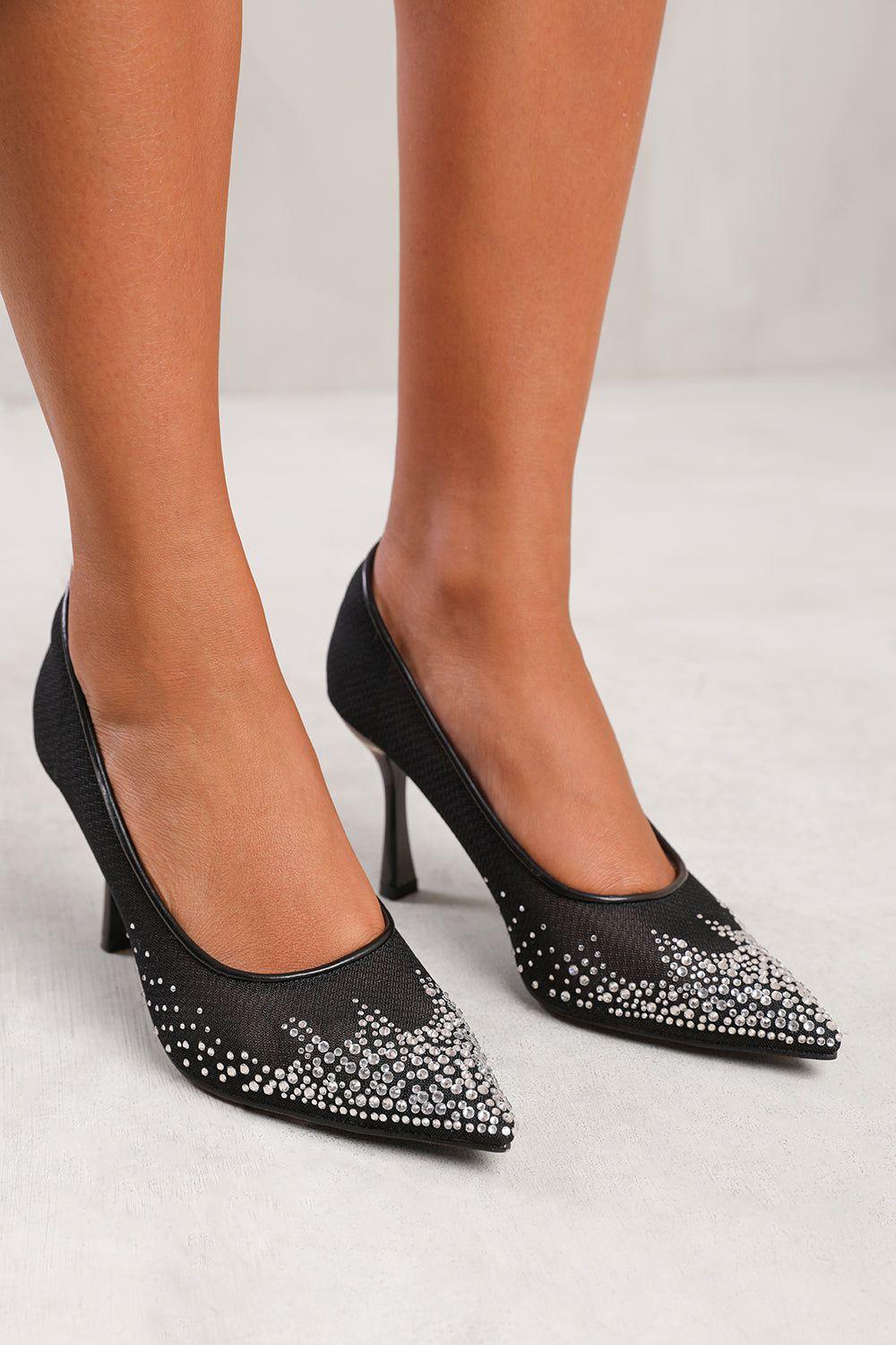 'Aralyn' Wide Fit Court Shoe With Diamante Detailing by WHERE'S THAT FROM