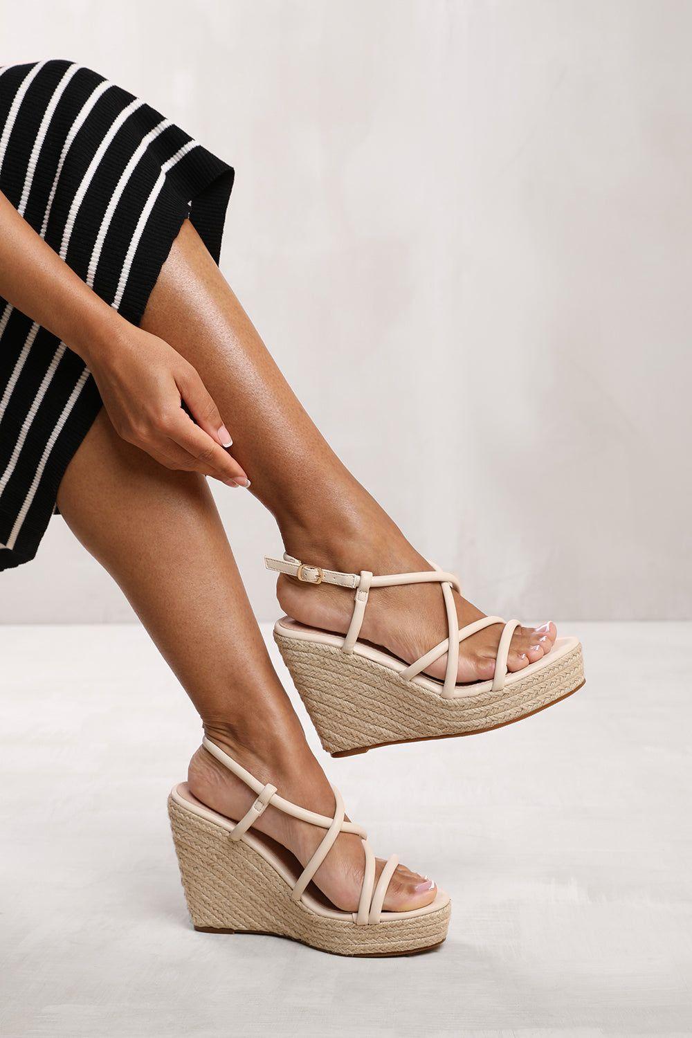 'Ariel' Espadrille Wedge Shoes With Buckle Ankle Strap by WHERE'S THAT FROM