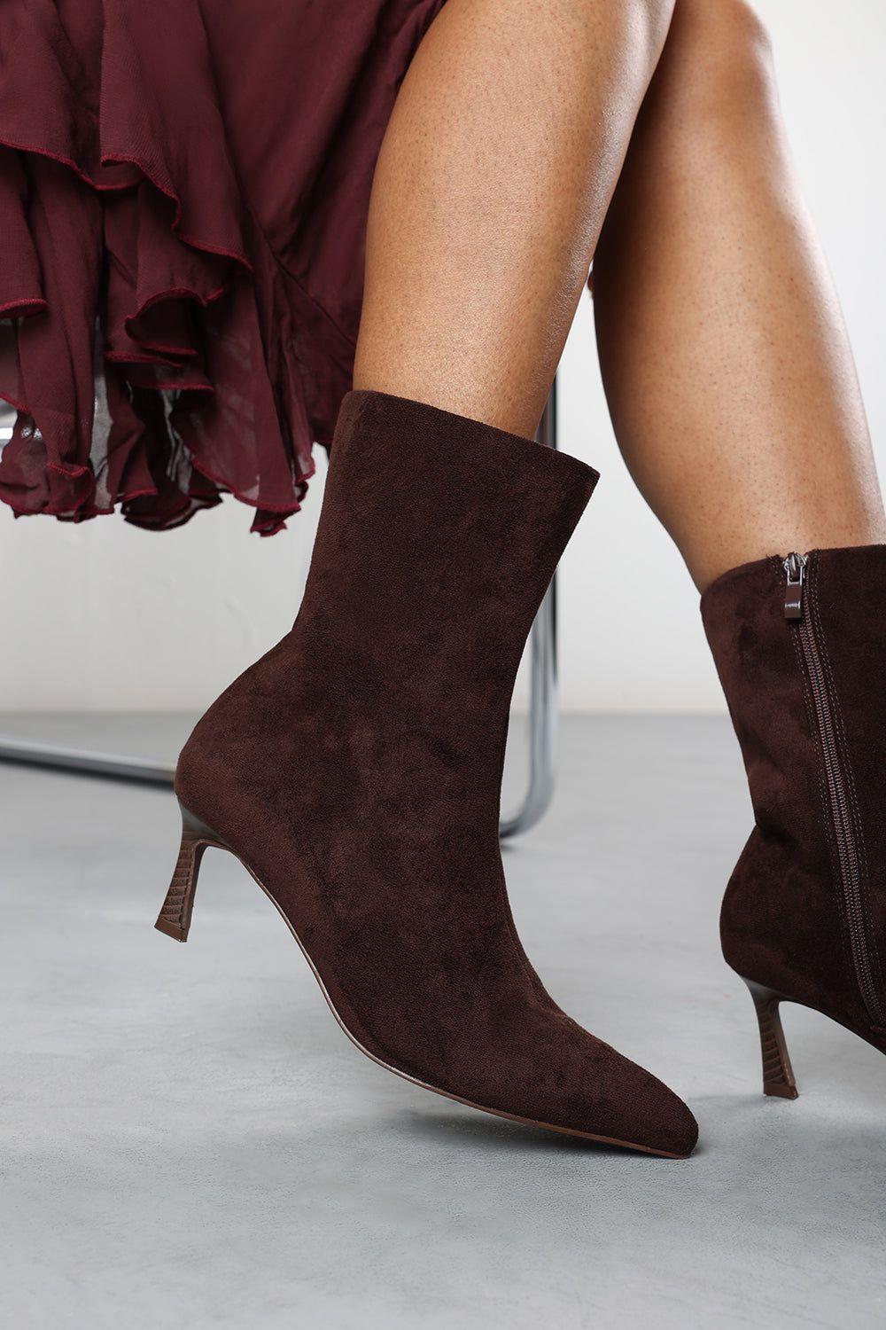 'Aubrey' Suede Pointed Toe Ankle Low Heel Boot by WHERE'S THAT FROM