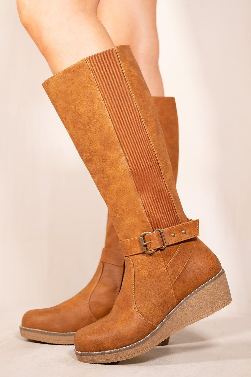 'Ayleen' Wedge Heel Knee High Boots by WHERE'S THAT FROM