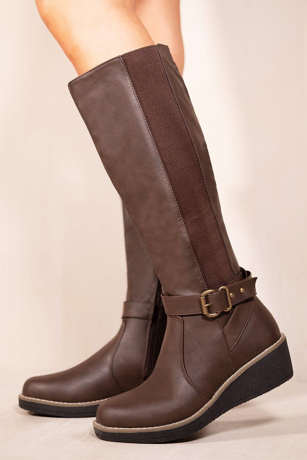 'Ayleen' Wedge Heel Knee High Boots by WHERE'S THAT FROM