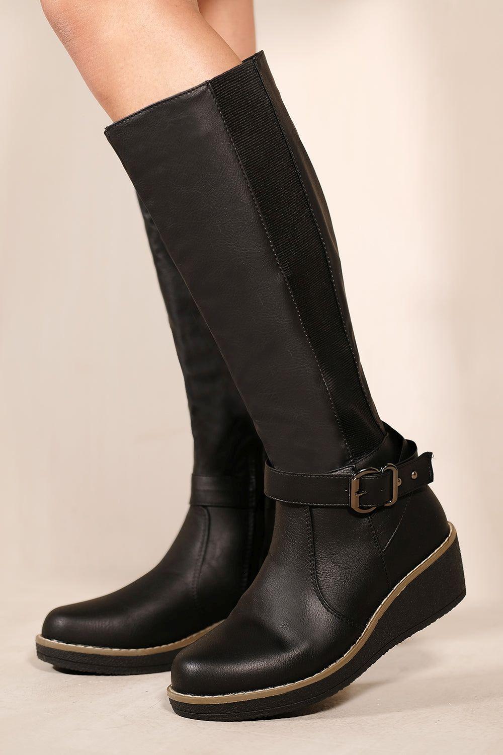 'Ayleen' Wedge Heel Knee High Boots by WHERE'S THAT FROM