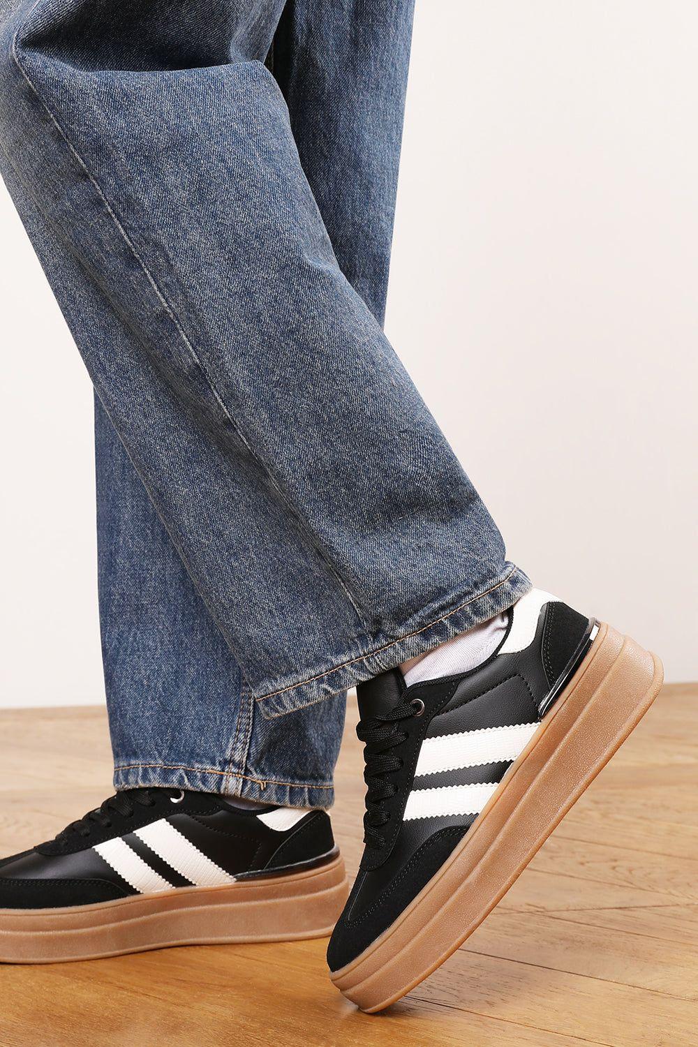 'Brisa' Platform Lace Up Trainers with Side Stripes by WHERE'S THAT FROM