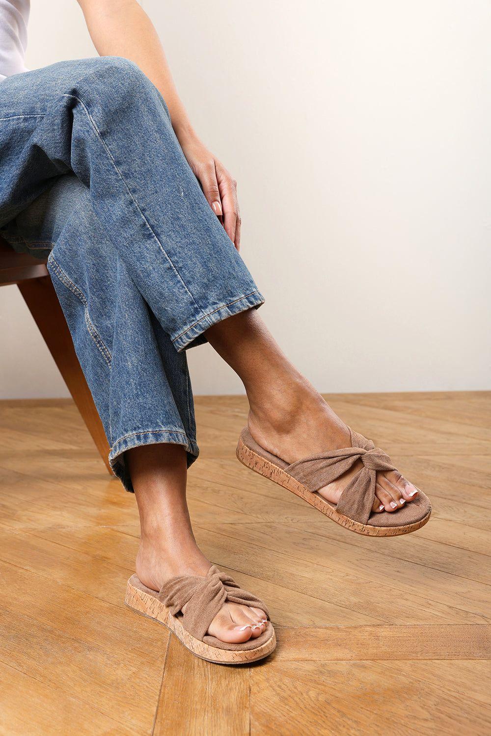 'Calira' Knot Front Strap Flat Slider Sandals by WHERE'S THAT FROM
