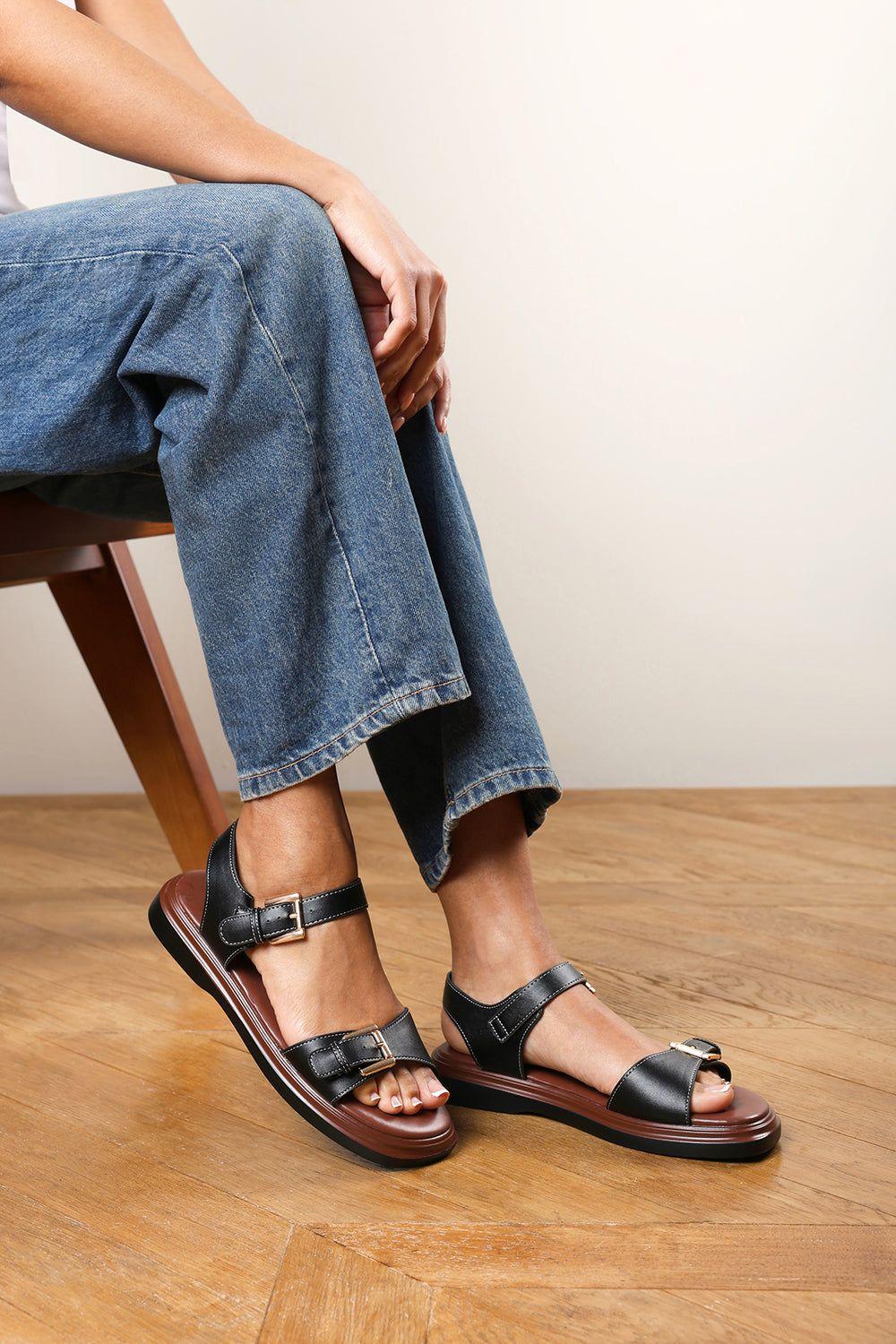 'Cerlis' Dual Adjustable Straps Cushioned Flat Sandals by WHERE'S THAT FROM