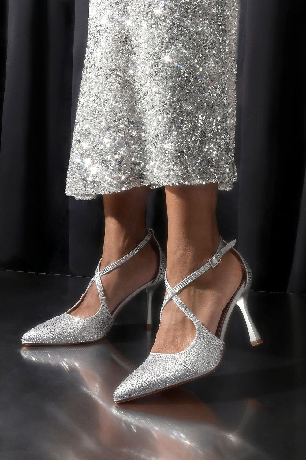 'Channing' Embellished Cross Strap Heels by WHERE'S THAT FROM