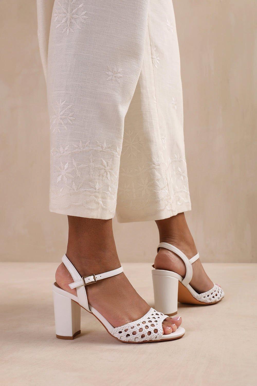 'Cuba' Wide Fit Plaited Design Mid Block Heels by WHERE'S THAT FROM