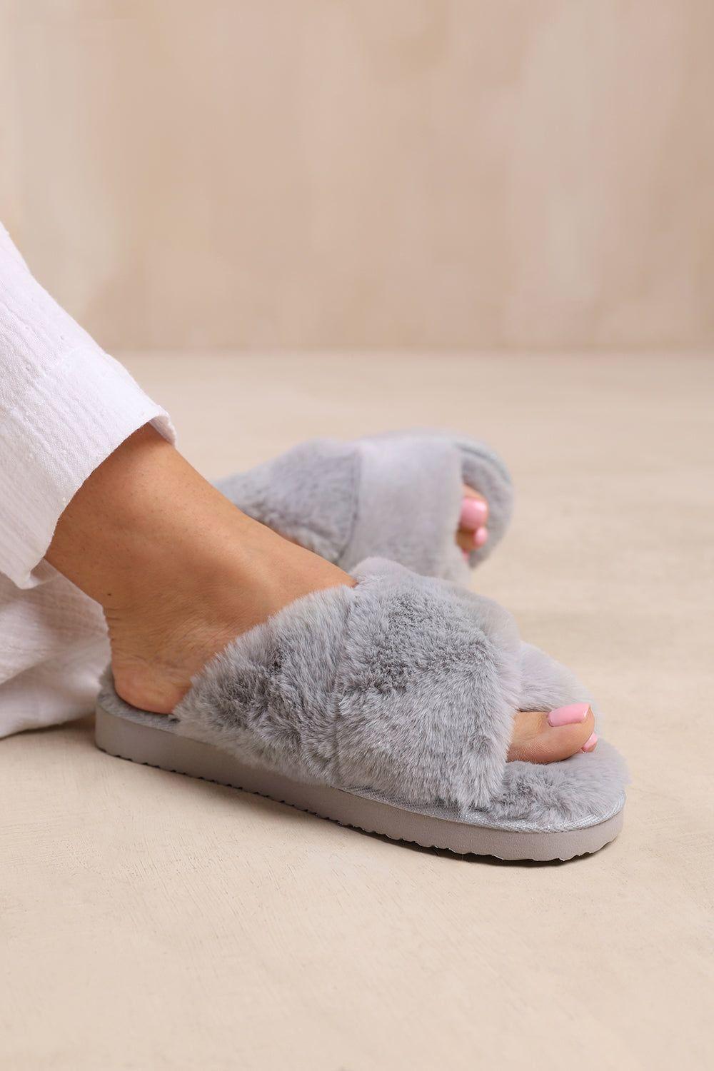 'Cuddle' Cross Over Fluffy Slippers by WHERE'S THAT FROM