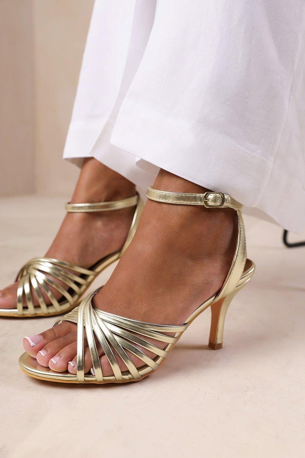 'Cyprus' Multi Cross Over Strap Mid Heels by WHERE'S THAT FROM