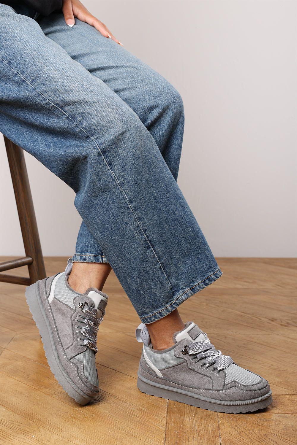 'Darcy' Suede Lace-Up Trainers with Chunky Sole and Mesh Panel by WHERE'S THAT FROM