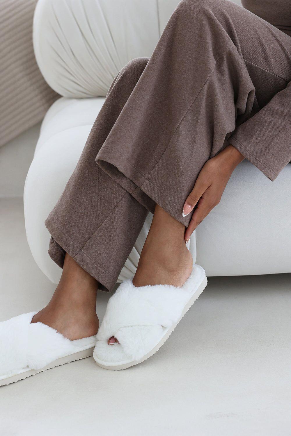 'Denise' Faux Fur Fluffy Crossover Slippers by WHERE'S THAT FROM