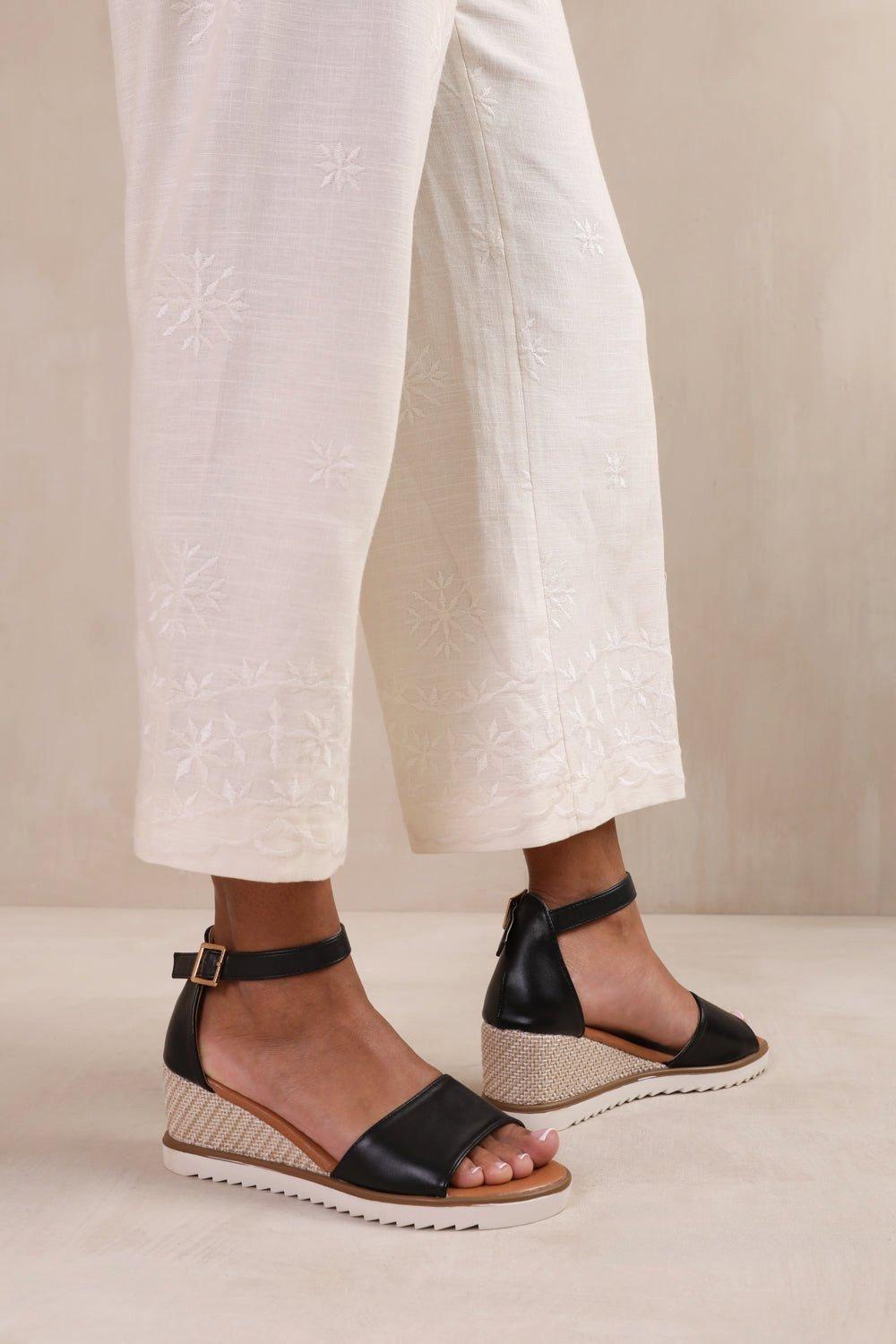 'Dusk' Wide Fit Wedge Shoes With Buckle Ankle Strap by WHERE'S THAT FROM