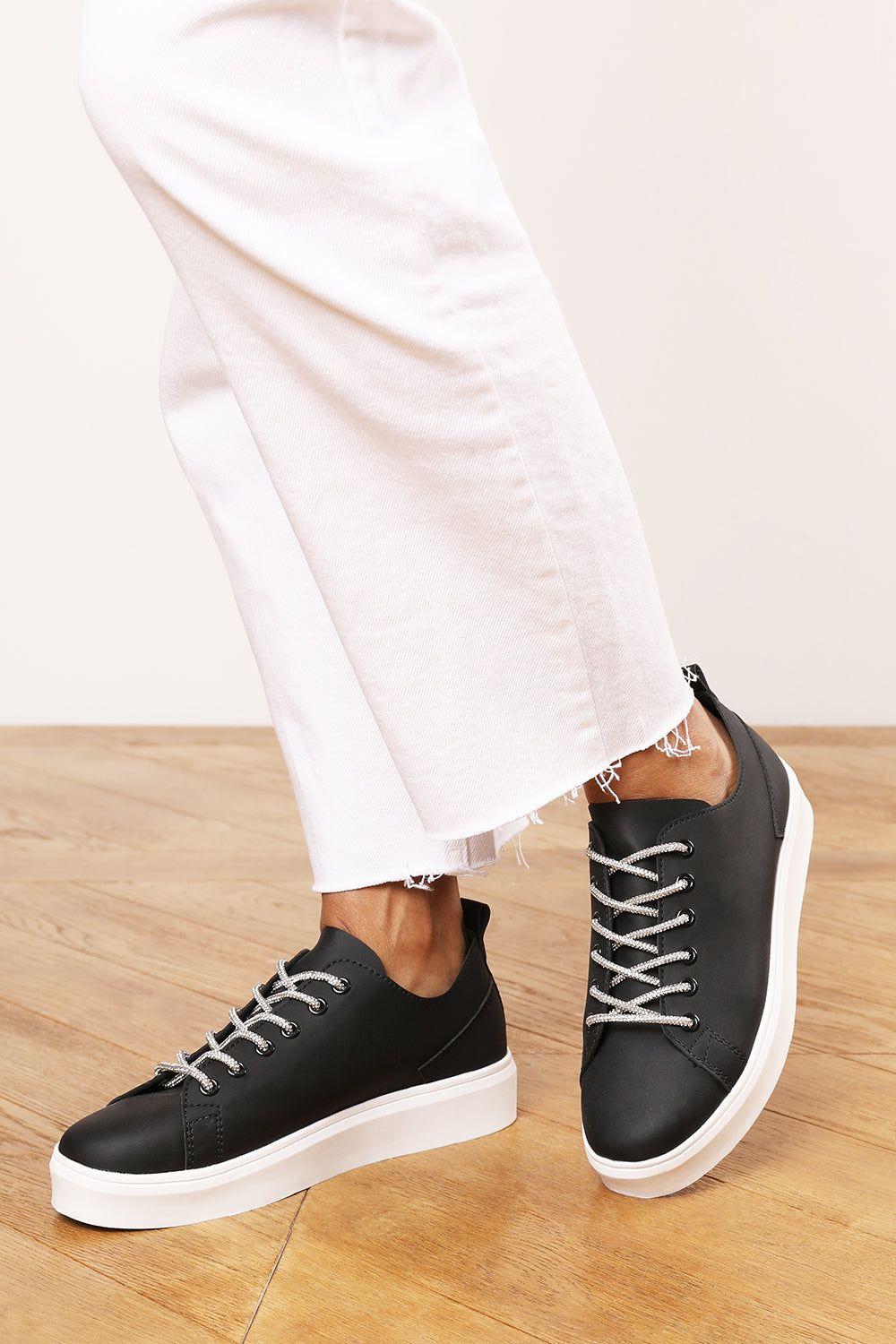 'Florina' Low Wedge Trainer with Lace up detail by WHERE'S THAT FROM