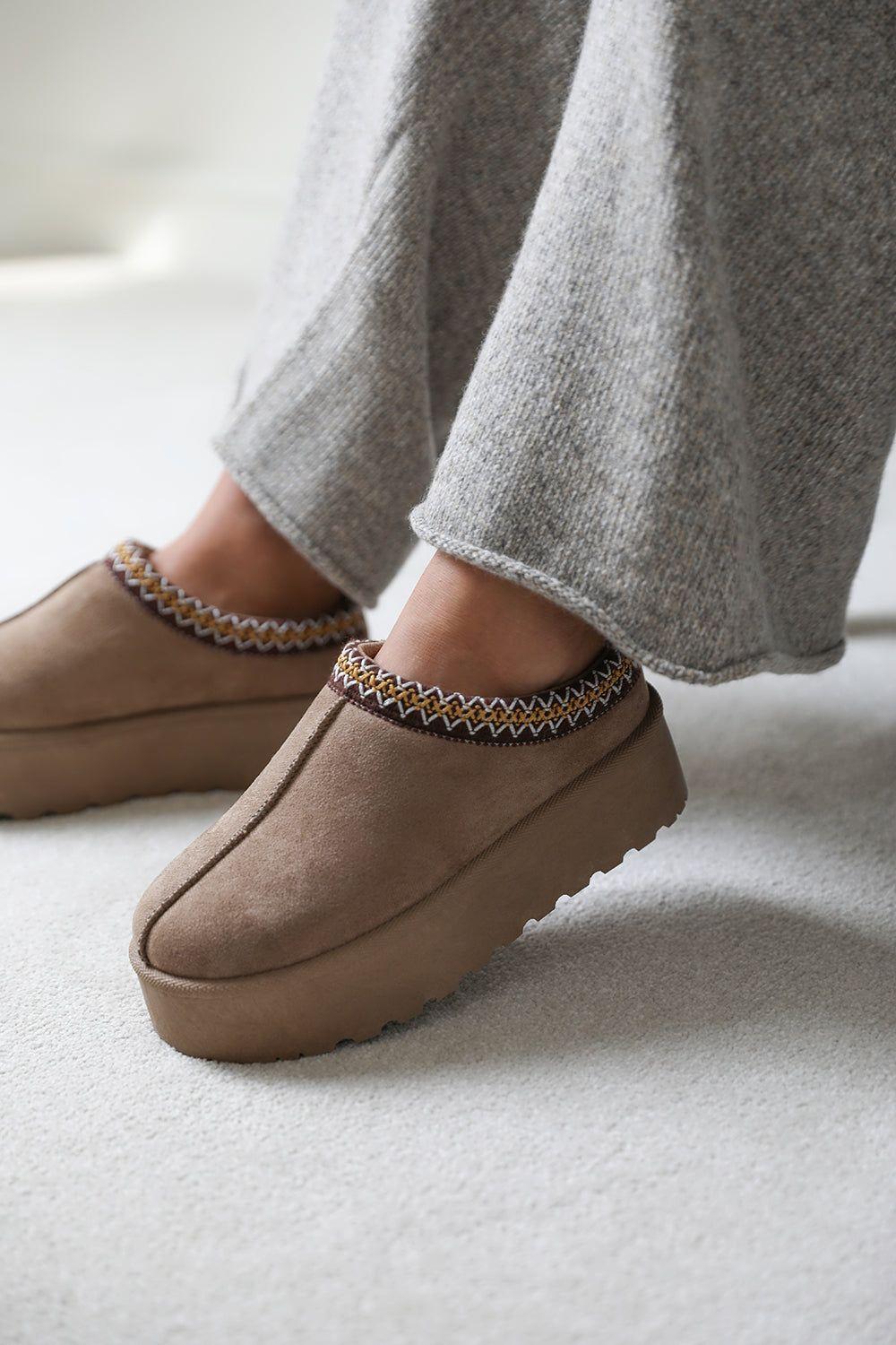'Freeze' Flatform Embroidered Low Ankle Slipper Boots by WHERE'S THAT FROM