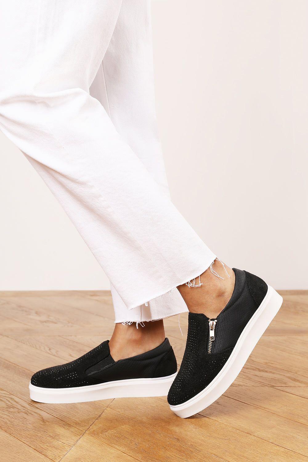 'Galia' Zip detail Trainer with Diamante Toe by WHERE'S THAT FROM