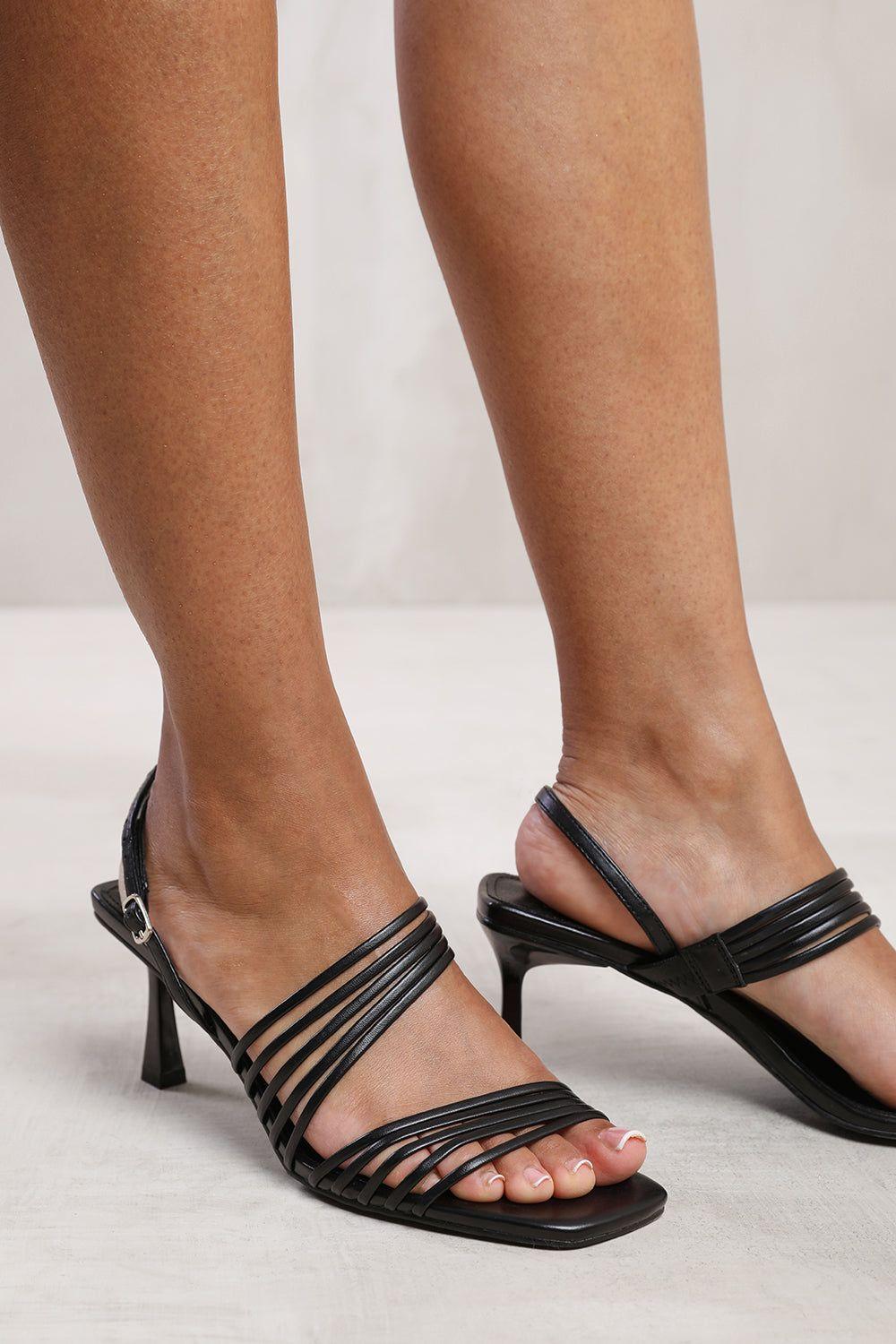 'Hailey' Square Toe Low Block Slingback Heel With Multi Strap Detail by WHERE'S THAT FROM