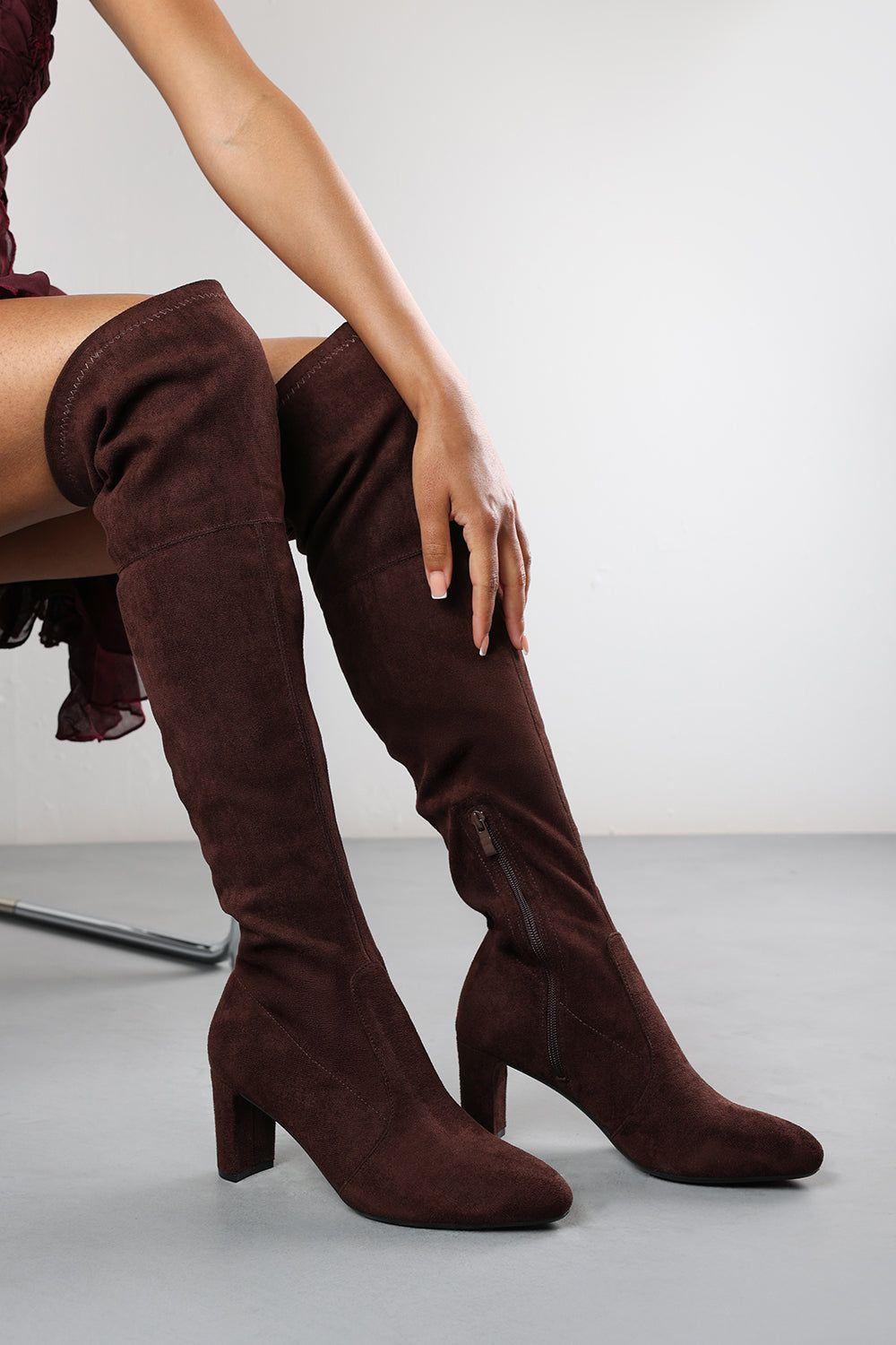 'Hana' Round Toe Block Heel Knee High Boots by WHERE'S THAT FROM
