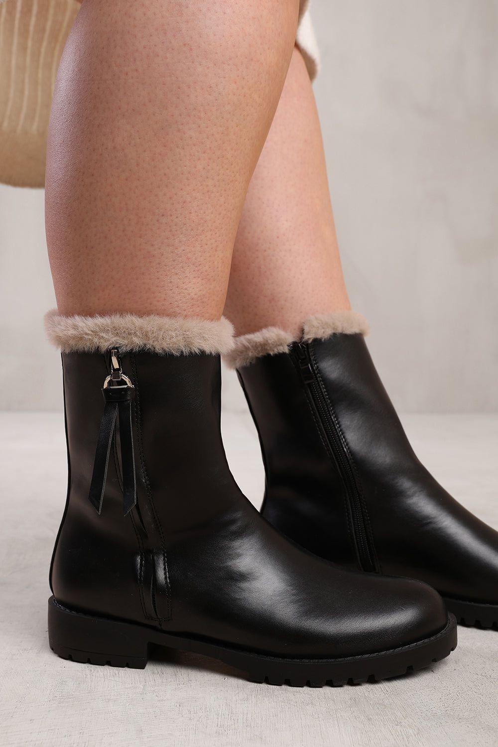 'Ice' Mid Calf Boot With Fur Trim by WHERE'S THAT FROM