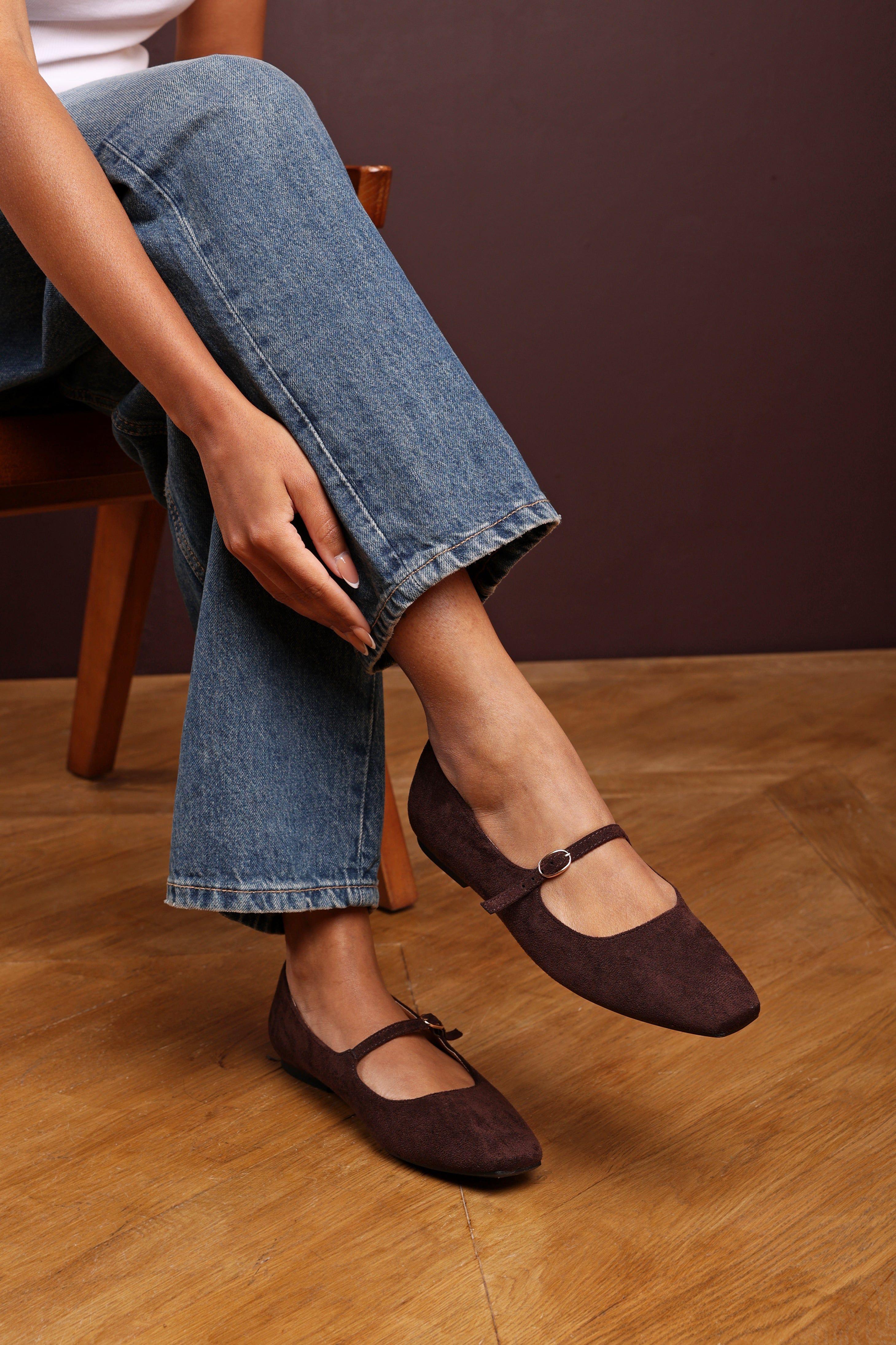 'Jordan' Mary Jane Flats With Buckle Strap Suede by WHERE'S THAT FROM