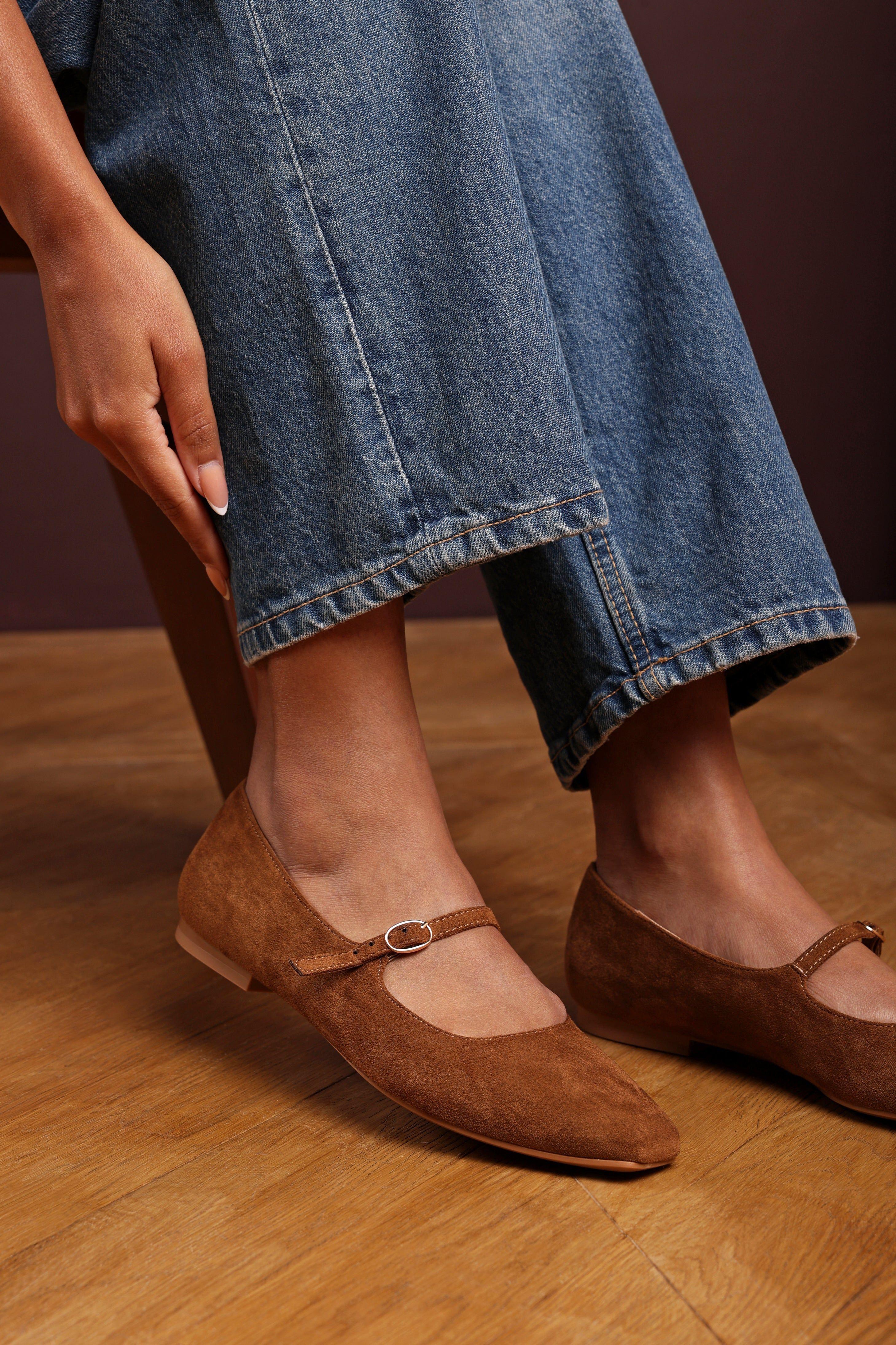 'Jordan' Wide Fit Mary Jane Flats With Buckle Strap Suede by WHERE'S THAT FROM