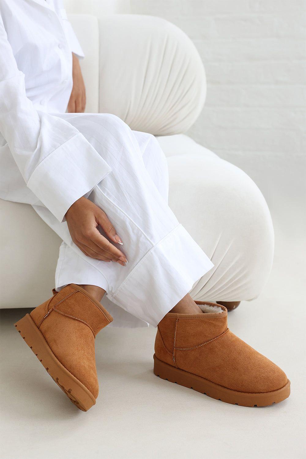 'Kamila' Mini Faux-Suede Fur Lined Ankle Boots by WHERE'S THAT FROM 'Kamila' Mini Faux-Suede Fur Lined Ankle Boots by WHERE'S THAT FROM