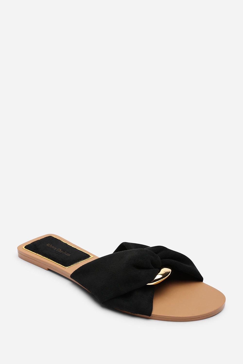 Lavina Knot Detail Suede Slide On Sandal by WHERE'S THAT FROM