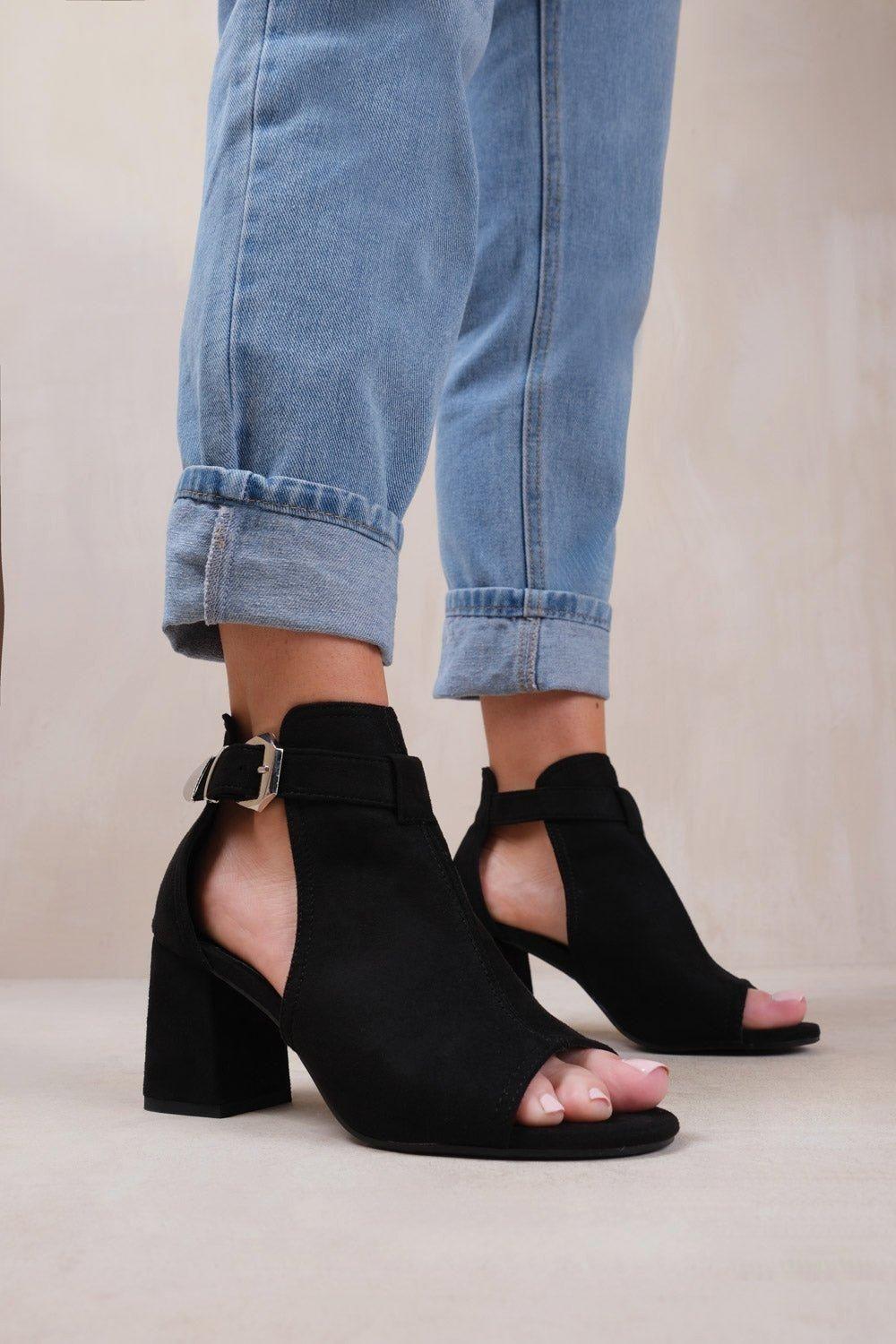 'Lisa' Wide Fit Block Heel With Side Buckle And Open Toe Front by WHERE'S THAT FROM