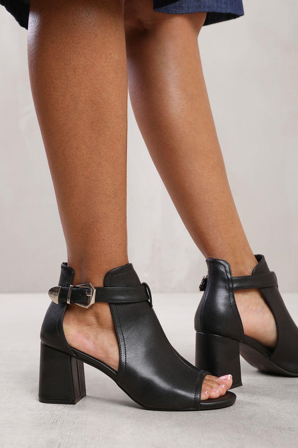 'Londyn' Block Heel With Side Buckle And Open Toe Front by WHERE'S THAT FROM