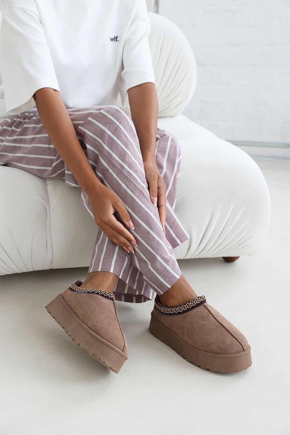 'Meilani' Cosy Faux-Suede Fur Lining Platform Low Ankle Boot by WHERE'S THAT FROM