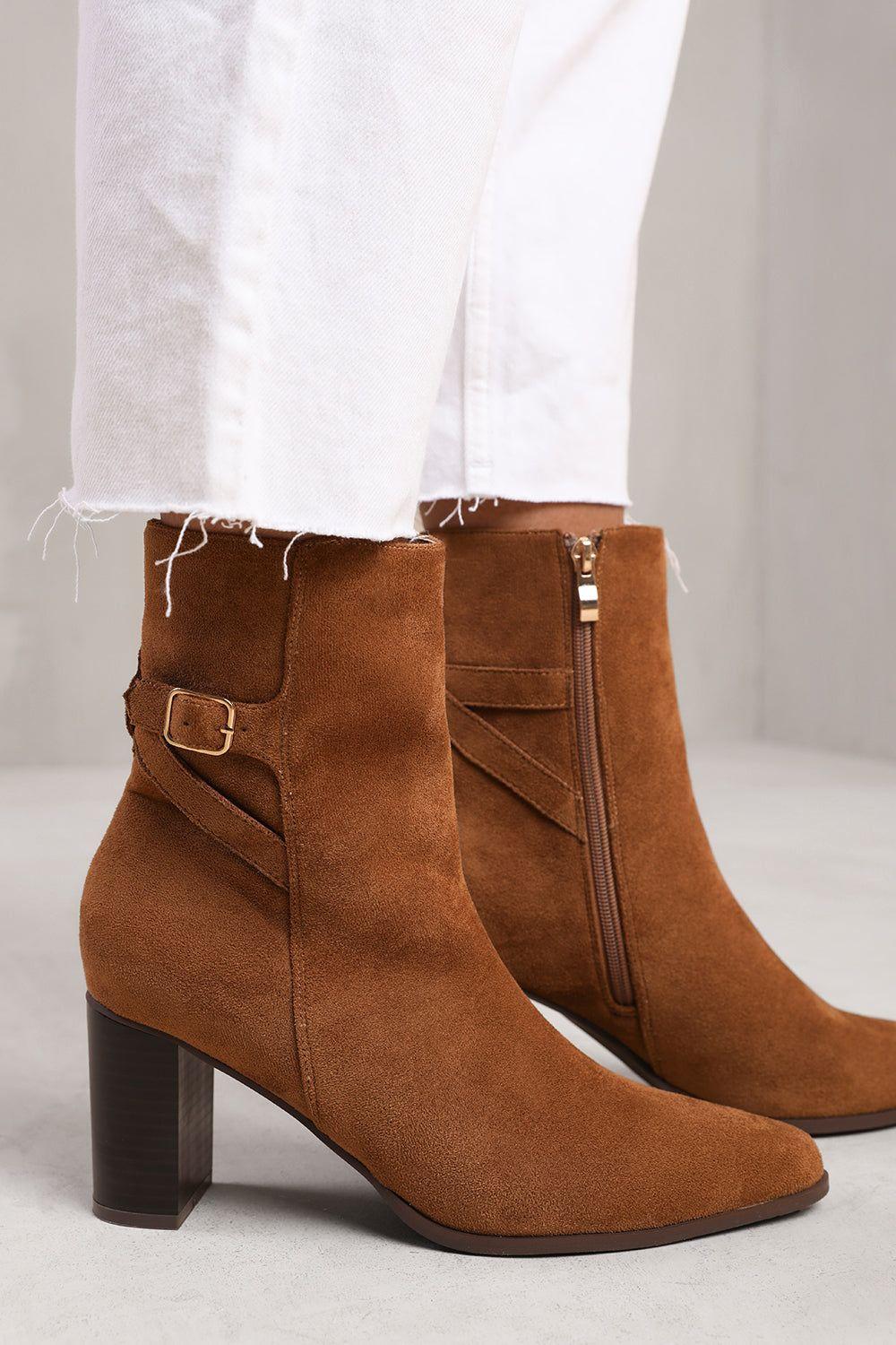 'North' Block Heel Boot With Buckle Detail by WHERE'S THAT FROM