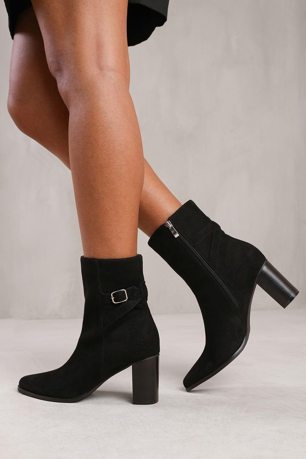 'North' Wide Fit Block Heel Boot With Buckle Detail by WHERE'S THAT FROM