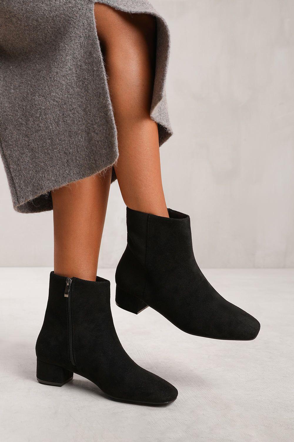 'Odetta' Low Block Heel Ankle Boot With Side Zip by WHERE'S THAT FROM