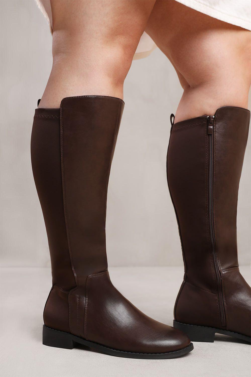 'Parker' Stretch Wide Calf Knee High Boots With Side Zip by WHERE'S THAT FROM
