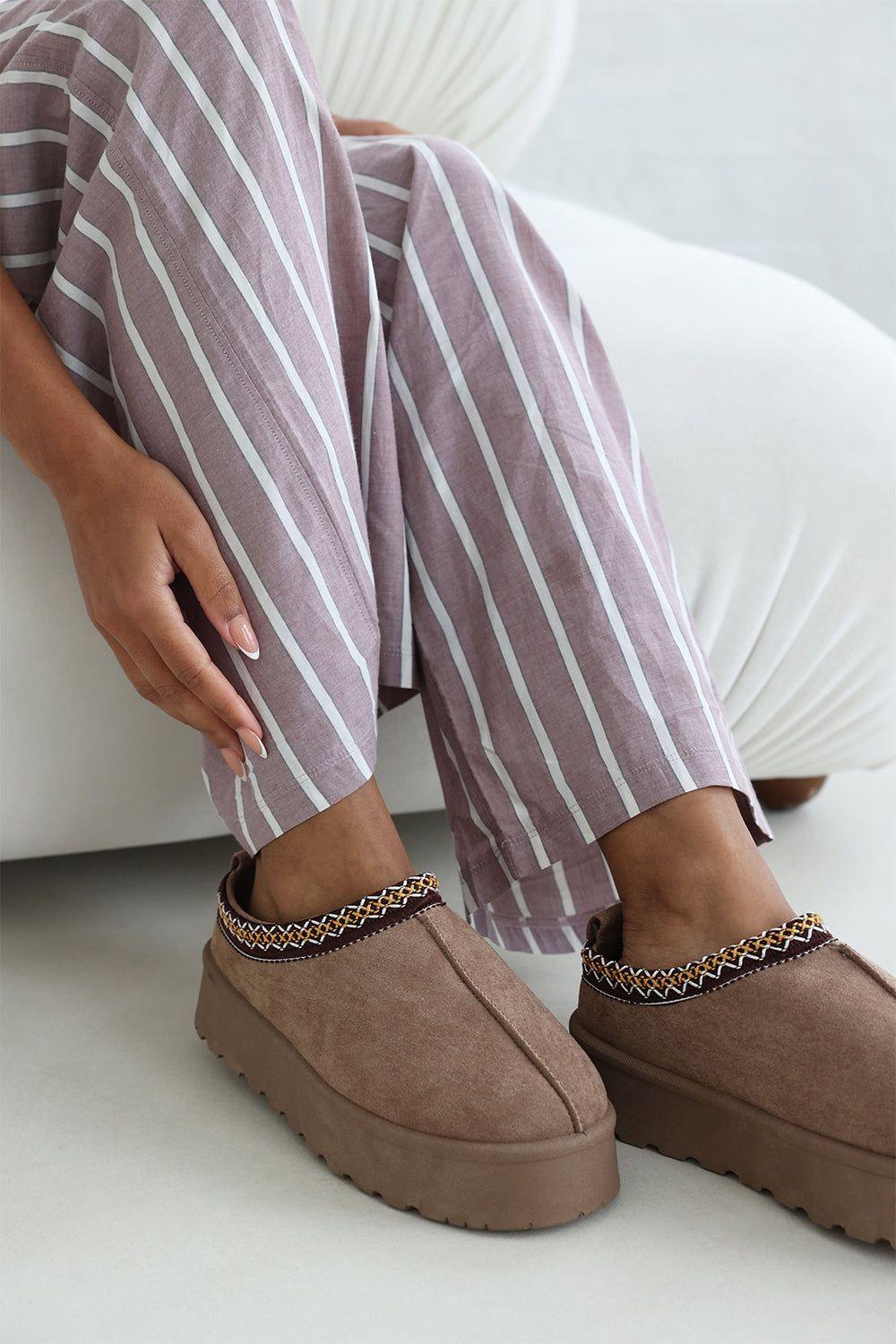 'Quincy' Cosy Faux-Suede Fur Lining Platform Slipper by WHERE'S THAT FROM