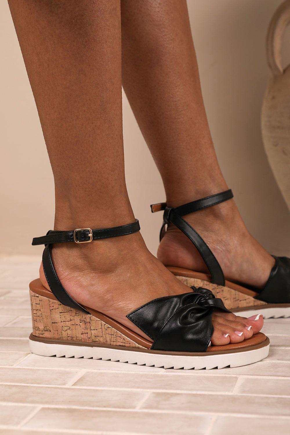 'Qween' Knot Detail Wedge Shoes With Buckle Ankle Strap by WHERE'S THAT FROM 'Qween' Knot Detail Wedge Shoes With Buckle Ankle Strap by WHERE'S THAT FROM