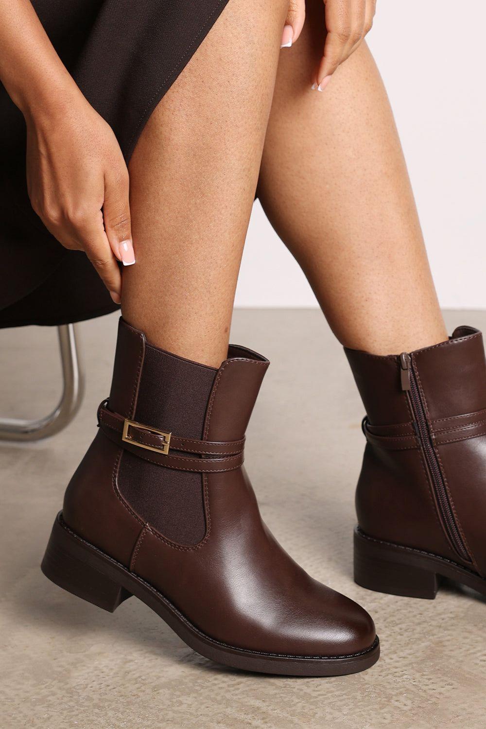 'Riya' Ankle Boot with Gold Buckle Detail by WHERE'S THAT FROM