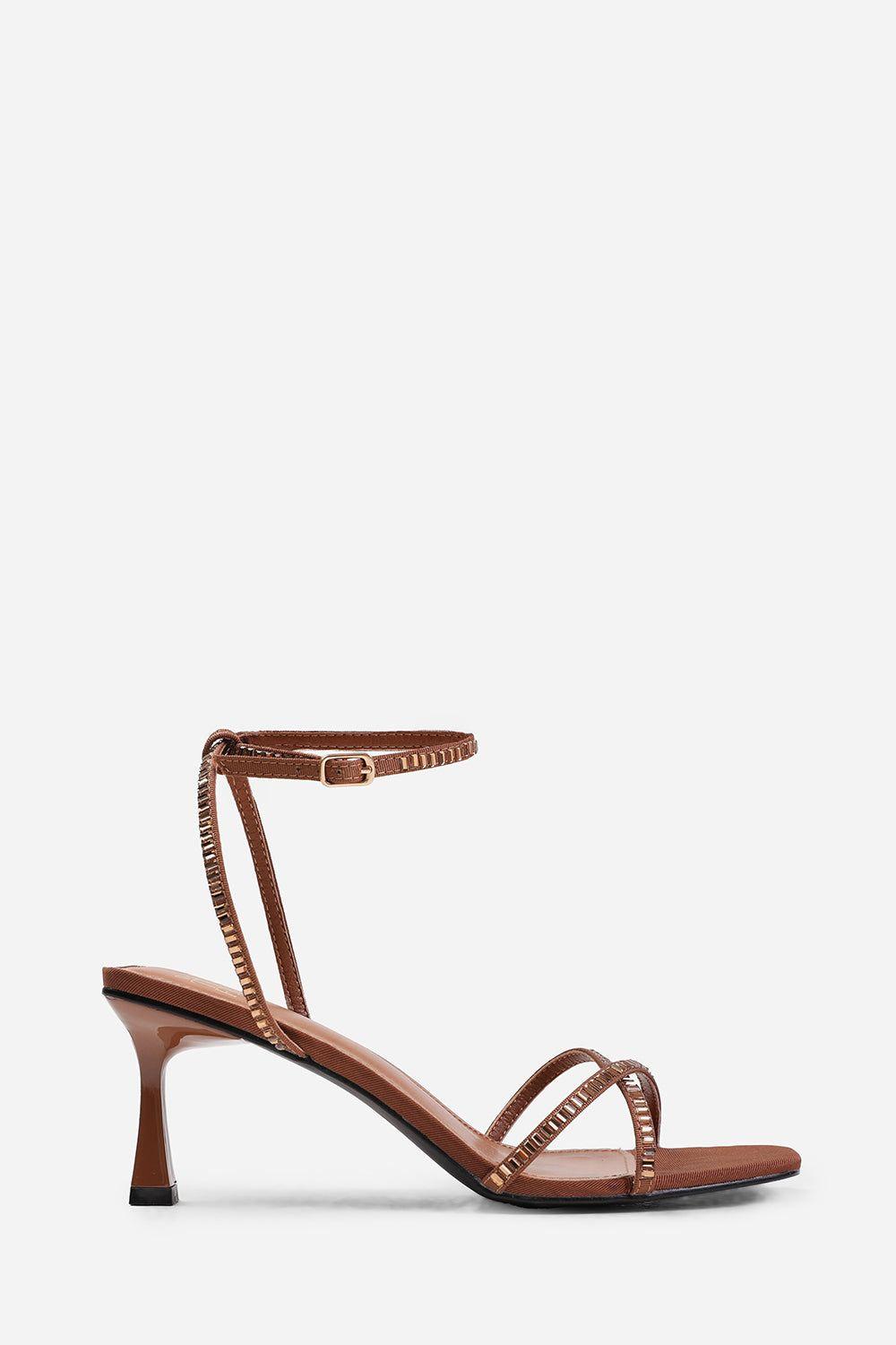 'Sammi' Square Toe Low Block Heel With Diamante Cross Over Strap Detail by WHERE'S THAT FROM