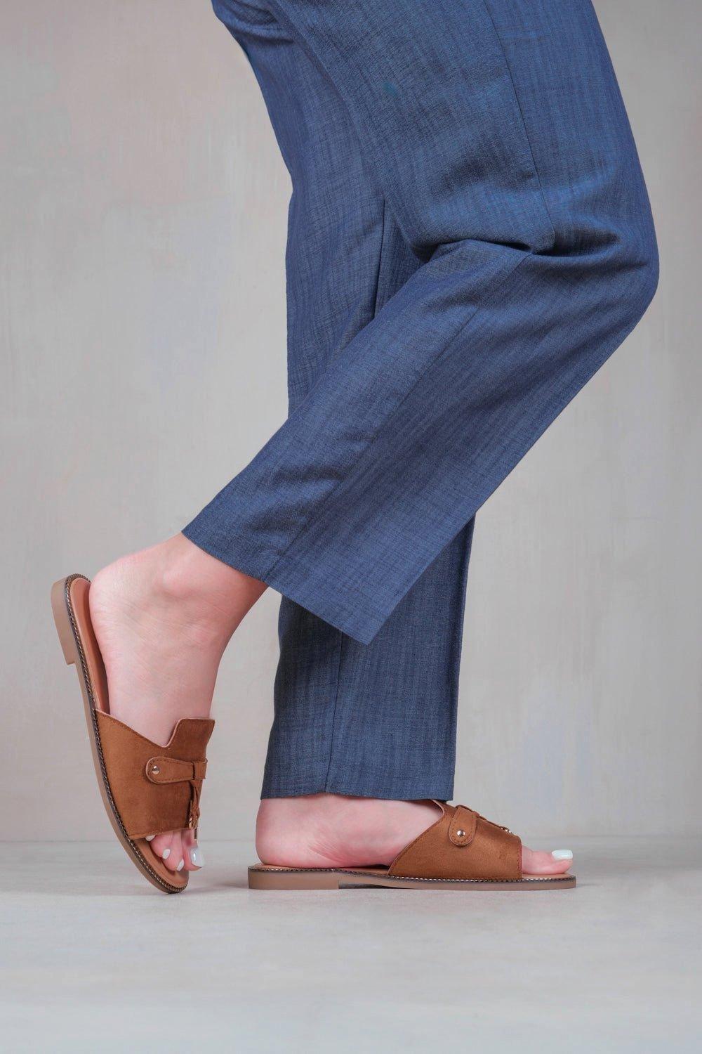 'Sandra' Fringe Trim Flat Slider Sandals by WHERE'S THAT FROM