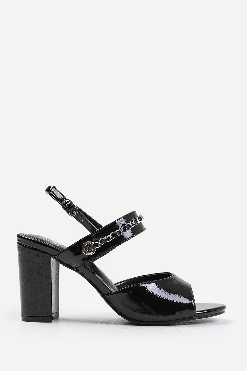'Sergio' Wide Fit Mid Block Heels With Chain Detailing by WHERE'S THAT FROM