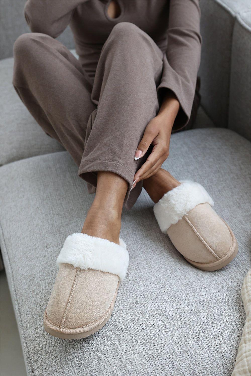 'Xandra' Suede Mule Slippers With Cosy Faux Fur Trim by WHERE'S THAT FROM