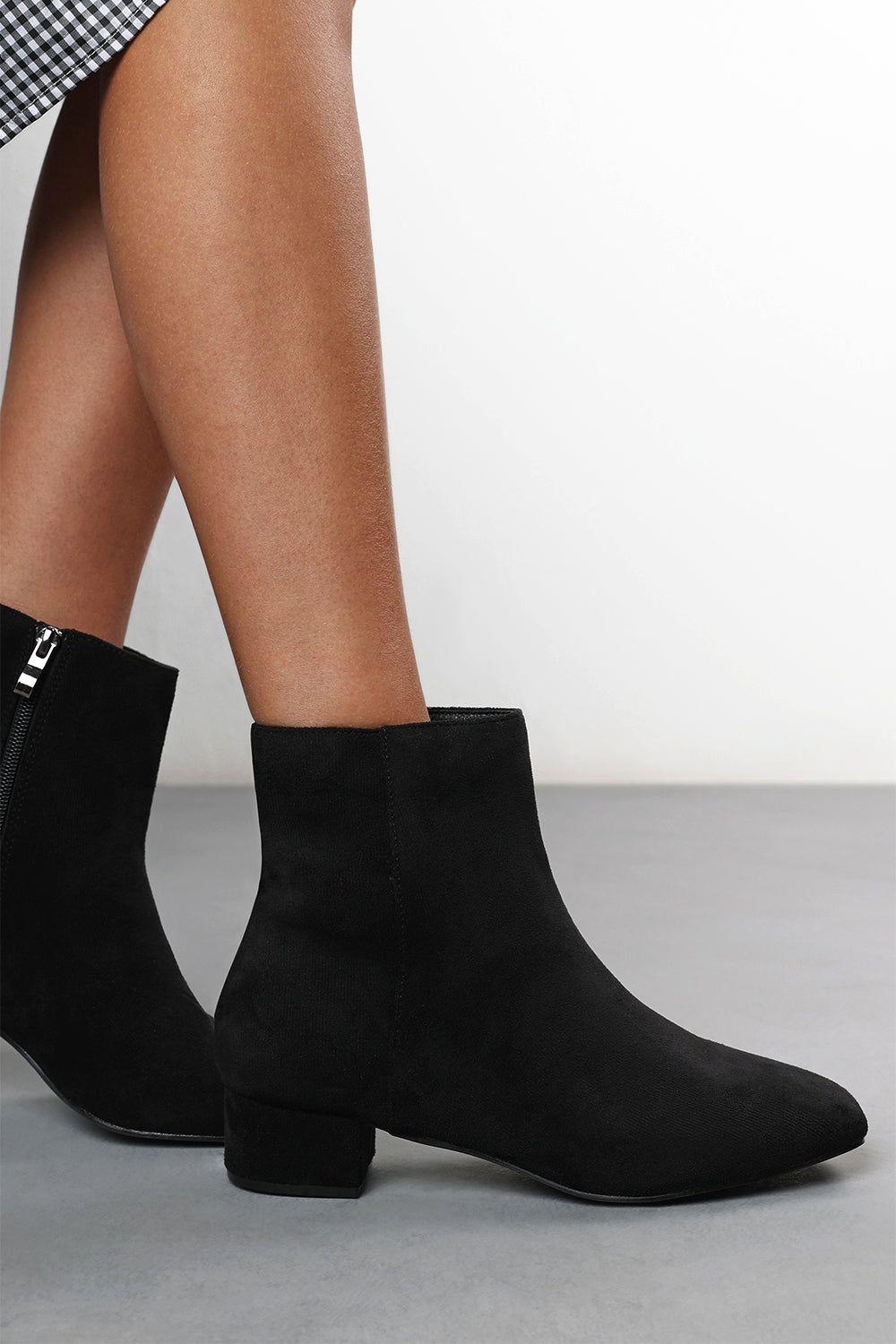 'Xanthe' Faux Suede Square Toe Ankle Boots with Low Block Heel by WHERE'S THAT FROM