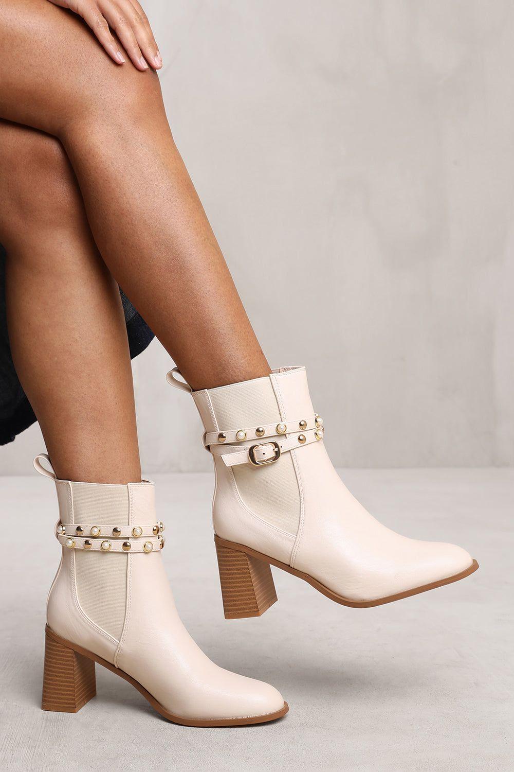 'Zelda' Ankle Boot With Pearl And Stud Detailing by WHERE'S THAT FROM