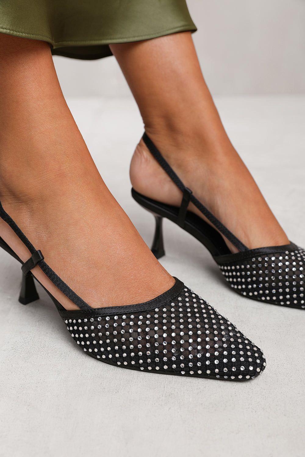 'Zinnia' Slingback Pointed Toe Heel With Diamante Mesh by WHERE'S THAT FROM
