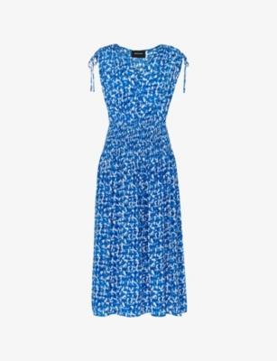 Abstract-Print Shirred-Panel Woven Midi Dress by WHISTLES