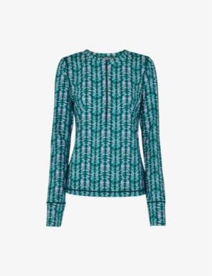 Abstract-print half-zip stretch-recycled nylon top by WHISTLES