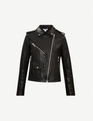 Agnes zip-through sheepskin-leather biker jacket by WHISTLES